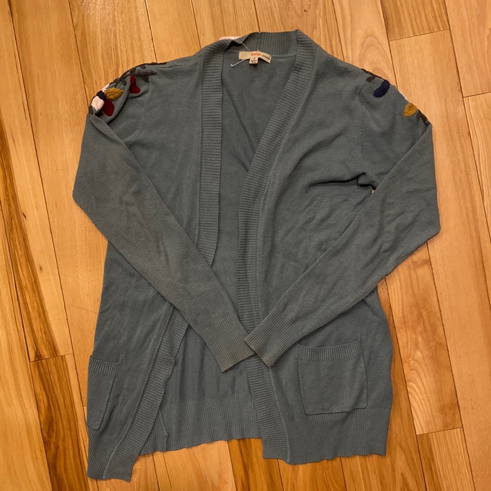 Embroidered Floral Dusty Blue Fall Cardigan